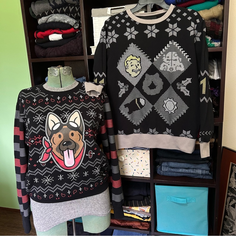 Fallout 4 Bethesda Vault Tec Dog Meat Ugly Christmas Sweatshirt Bundle XS Unisex